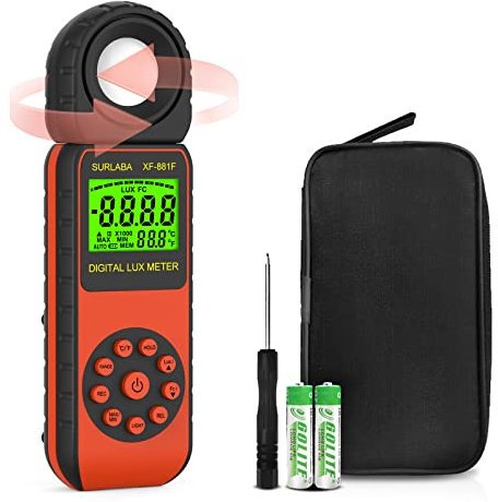 SURLABA Luxmetro Digitale Light Meter, Misuratore di Luce Campo Misura 0,01~400.000 Lux, Illuminazione Meter con Sensore Rotato di 270º, Esposimetro Misurazione della Luminosità per Fotografi