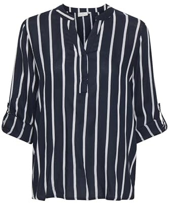 KAFFE Damen Bluse Langarm KAstridy Damen Bluse Langarm Hemdbluse Streifen V Ausschnitt Shirt Lange Ärmel