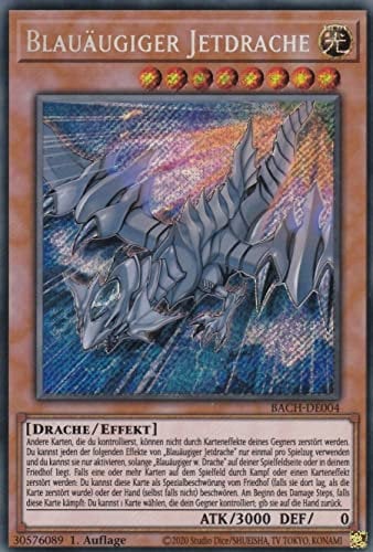 TCG BACH-DE004 - Blauäugiger Jetdrache - Secret Rare - Deutsch - 1. Auflage - im Set mit Ultrapro Toploader - Yugioh