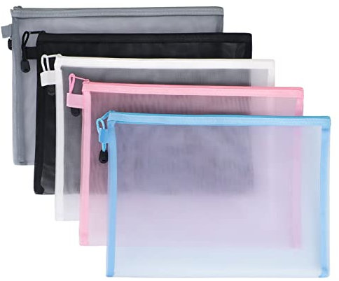 FYY A5 Dokumententasche Reißverschlussbeutel mit Reißverschluss A5 Mesh Zipper Dokumentenmappe Transparent,Reisetasche aus Netzstoff,Zip Mesh Federmäppchen,Aufbewahrungsbeutel für Schule Büro(5 Farbe)