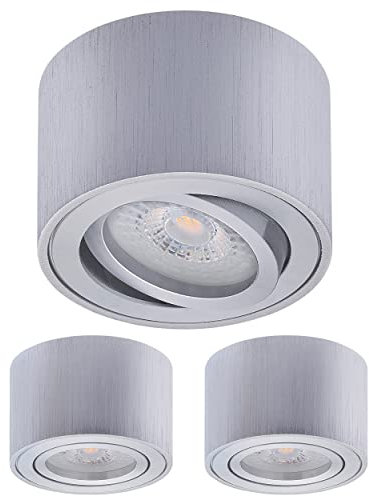 Oktaplex 3 Stück Aufbaustrahler Lile Alu gebürstet - inkl. LED Modul 4,8W 230V 2700K Warmweiß 80x50mm Aufputz Aufbauleuchte Aufbauspot Schwenkbar