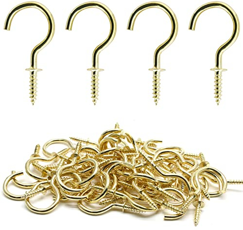 Biaungdo 1 Ceiling Cup Hooks, Gold, 60 Pcs | Self-Tapping Hook, Screw Hooks