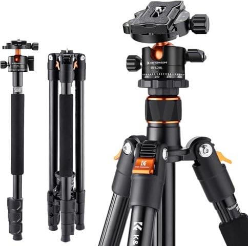 K&F Concept Compact Camera Tripod, 64 Tripod for Landscape Photography, with Detachable Monopod 360 Panorama Ball Head Carrying Bag Loading Up to 10KG/22lbs for SLR DSLR Digital Camera B234A1+BH-28L