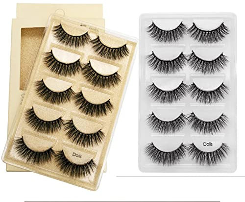 VwyuEgg Falsche Wimpern, 3D Nerzhaar Wimpern 5 Paar 5 Stil Pure Handgemacht mit Natürliche Schwarz mit Unsichtbares Band Wiederverwendbar (Dolls)