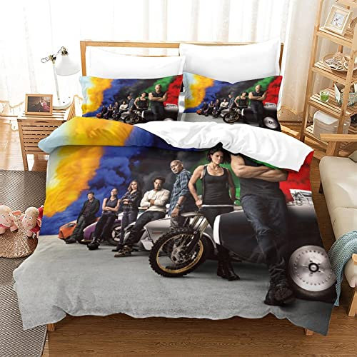3D Gedruckte Fast & Furious Bettbezug 3-teiliges Set Kuschelig Atmungsaktiv Faltenfrei Hypoallergen Mit Reißverschluss Deckenbezug Bettwäsche-Set Geeignet FüR Erwachsene Teen Kinder King（220x240cm）