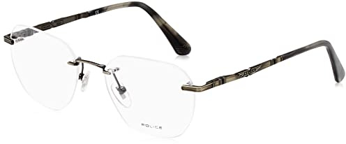Police VPLF83 Brille, Total Shiny Antique Pewter, 52 für Herren, Total Shiny Antique Pewter