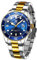 OLEVS Herren-Armbanduhr, Designer-Kalenderkleid, Metall, Edelstahl, Quarz, analog, wasserdicht, leuchtend, groß, Gold und Blau, Kleid