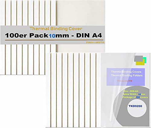 TUKA-i-AKUT [ 100x A4 10mm ] Thermobindemappen A4, Rückenbreite 10 mm, 20 Stück Thermo-Bindemappe für Thermo-Bindemaschinen, Bindergeräte, Binderücken | 100er Pack in Weiß, TKD9200 White A4-100x