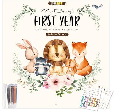 Bright Day Baby's First Year Kalender mit Aufklebern, 1. Jahr Tracker, Baby-Erinnerungsbuch für Mädchen, um Meilensteine des ersten Jahres zu dokumentieren und zu schätzen, Meilenstein-Andenken für