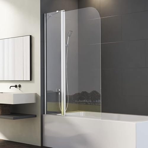 Duschwand für Badewanne 2-teilig 90x140cm Faltbar Duschabtrennung, Schwenktür mit festem Segment Badewannenwand Trennwand Duschtrennwand, Badewannenaufsatz Faltwand aus 6mm Nano EGS Glas