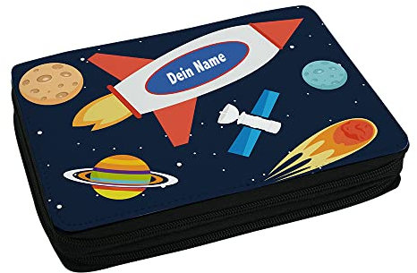 Eurofoto Schulmäppchen mit Namen und Motiv mit Weltraum | Federmappe personalisiert inkl. Stifte, Lineal, Radierer, Spitzer