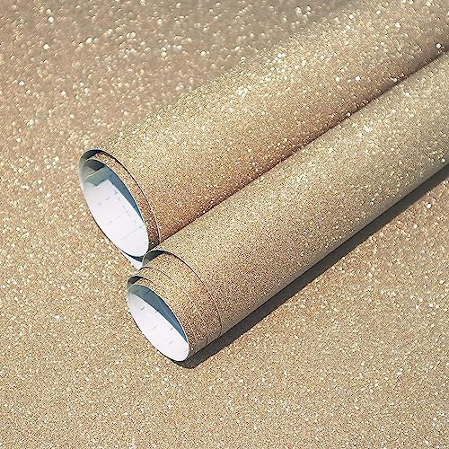 CiCiwind Self Adhesive Wallpaper Champagne Glitter Contact Paper 44×300cm Sparkle Shiny Peel and Stick Wallpaper Glitter Sticky Back Plastic Vinyl Wrap for Cabinet DIY Gift Decor Shelf Drawer