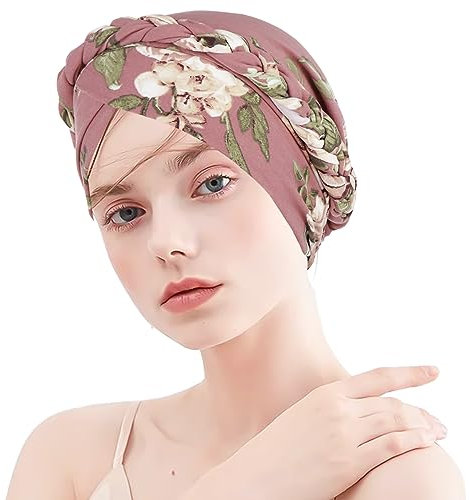 Damen Turban Hut Haarschal Muslimische Frauen Kopftuch für Haarausfall Krebs Chemo Beanie - Weiße Blume