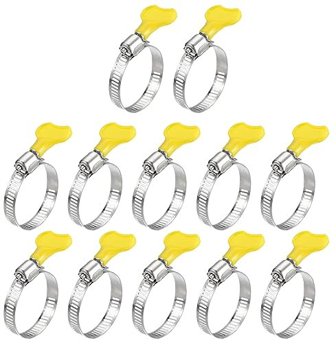 uxcell Worm Gear Hose Clamp, 12pcs 1 - 1 1/2 Key Type Adjustable Stainless Steel Hose Clamps with Plastic Handle for Securing Hose