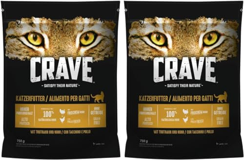 CRAVE Katze Beutel Adult mit Truthahn und Huhn 2 x 750g, Katzenfutter, Trockenfutter