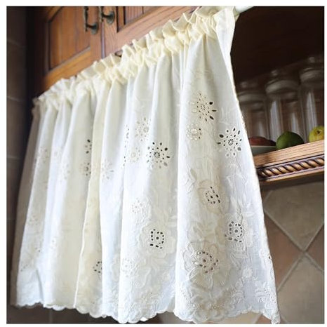 Landhausstil Küchengardinen Scheibengardine Hohles Blumenmuster Shabby Bistrogardine