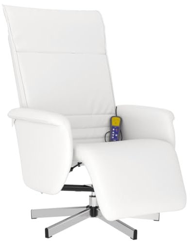 vidaXL Massagesessel, Sessel Verstellbare Rückenlehne Fußteil, Drehbar Fernsehsessel Relaxsessel mit Liegefunktion, Liegesessel Polstersessel Ruhesessel, Weiß Kunstleder