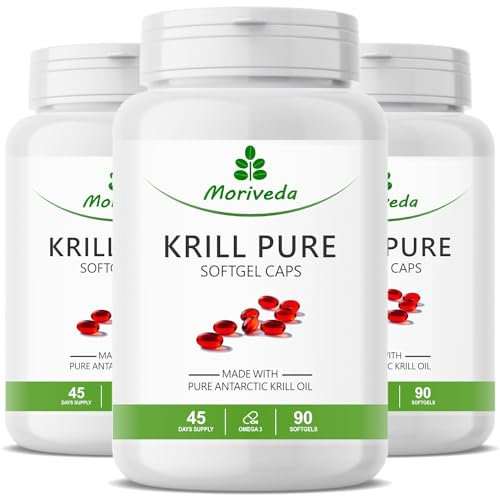 Capsule di olio di krill - 1000 mg di olio di krill PURE per 135 giorni - con astaxantina omega 3-6 EPA DHA colina fosfolipidi - Moriveda 3x 90 capsule