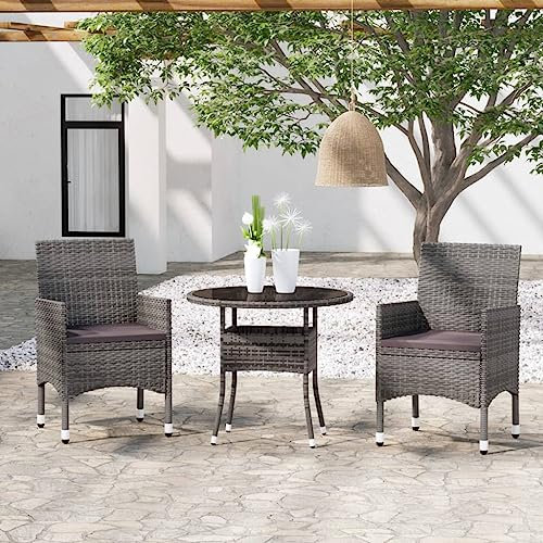 QJBSAVVA 3-TLG Garten-Essgruppe, Fußhocker Polsterbank Eckbankgruppe Balkon Tisch Geeignet für Outdoor Balkon Strand Garten Poly Rattan Grau