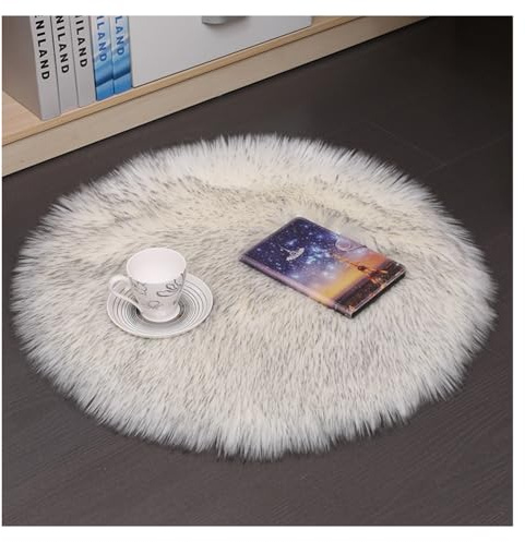 Hrlace Lammfell Schaffell Teppich Rund Kunstfell Teppich Waschbar Weich Fellteppich Flauschiger Longhair Stuhlauflage Nachahmung Wolle Bettvorleger Sofa Matte für Heimdekoration Weiß 2# 35 * 35cm