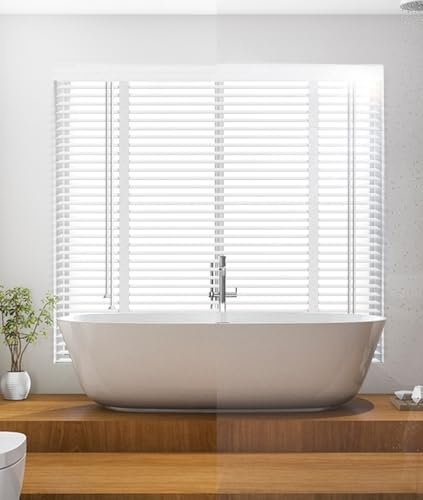 Errzom Holzjalousie Innen Jalousie aus Holz, Fensterjalousie Holz, Jalousien Blickschutz Fenster 5cm Breite Lamellen, 60~140cm Innenjalousien Jalousien, Verdunkelungsrollos,Weiß,140Wx140L(cm)