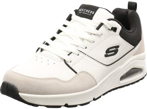 Skechers Herren UNO Retro One Sneaker, White Leather/Duraleather/Black Mesh, 42 EU