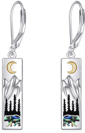 YFN Berg Ohrringe 925 Sterling Silber Abalone Tropfen Ohrringe Bergschmuck Geschenk für Skifahrer, Wanderer, Camper, Bergsteiger und Naturliebhaber (Multi-Mountain Bear Halskette)