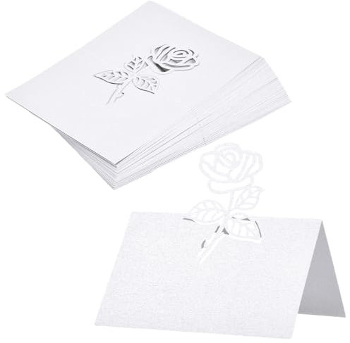 50 Pièces Marque Place Mariage Cartons de Placement, Marque Place Bapteme, Marque Place Noel Carton Placement Carte de Porte Noms,Porte Nom Table Cartons, Pliable Papier Carton de Table (Blanc)