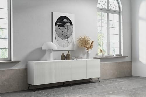Wuun® Somero Sideboard Highboard SDF5 Haarnadel Schwarz / 240cm B:(2x120) H:78cm T:40cm I Weiß-Matt Lamellen