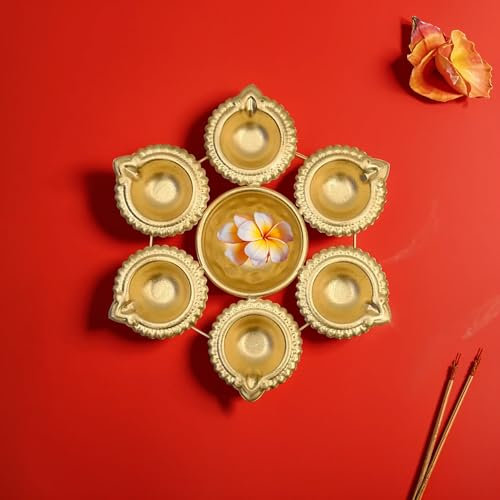 DIGGY ARTS Handcrafted Diya Shape Urli Bowl - 7 Decorative Flower Bowl for Home, Floating Flowers, Tea Light, Candles, Diwali Decoration