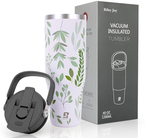 Riley Joy Gourde Isotherme 2.0 - Travel Mug Isotherme 1.2L - Gobelet avec Paille Poignée, Thermos Café pour Chaud ou Glacé en Acier Inoxydable sans BPA pour Voyage Camping