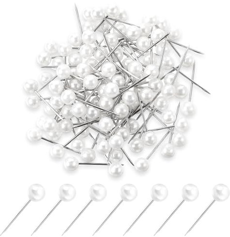 100 Stück Stecknadeln Mit Kopf Kurz, Stecknadeln weiß Glaskugelkopf Gerade Quiltnadeln, Stecknadeln Nähen, Weiße Gerade Kopf Nadeln für Nähen Handwerk Hochzeit DIY Dekoration (Weiß)