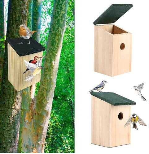 ADEPTNA 2 Pack Wooden Bird Nesting Box - Eco-Friendly, Weatherproof Birdhouse for Small Wild Birds like Blue Tits, Robins, Sparrows, and Great Tits Durable Bird House for Garden