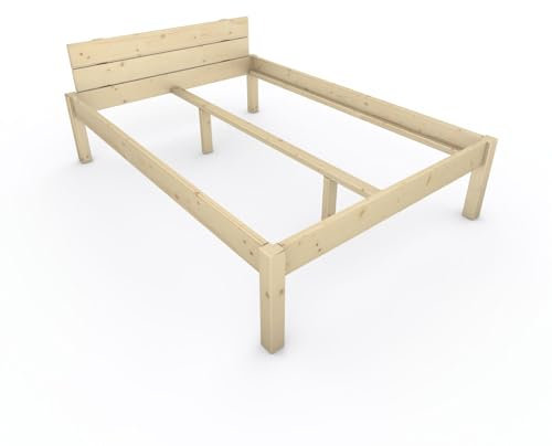 TUGA - Holztech Pfostenbett metallarm Fichte Massivholz Daybett 140 x 200cm 48cm Höhe FSC 300kg Holzbett unbehandelt