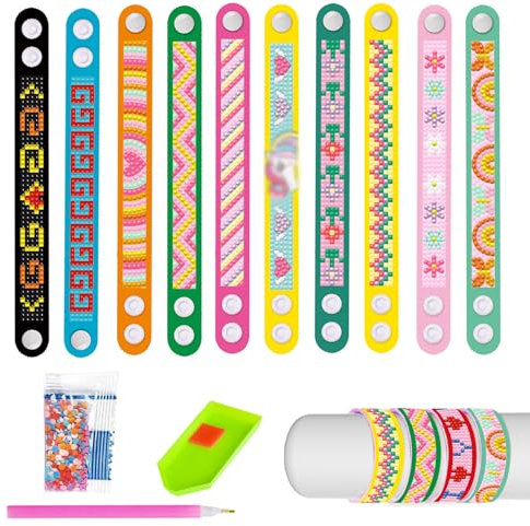 LURNODY 10 Stück Diamond Painting Kinder Armbänder, Model Geschenke für Mädchen, Spielzeug Mädchen 8 Jahre DIY, Spielzeug Diamond Painting Bastelset Geeignet für Kinder Ab 5 Jahren