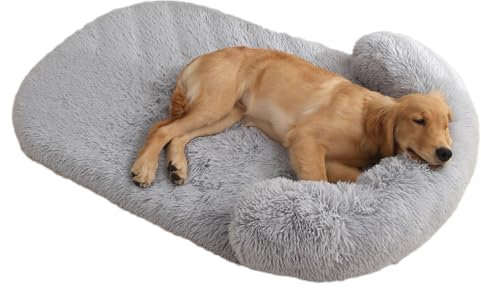 Hundebett, groß, orthopädisch, Hundesofa für Hunde, ausziehbar und waschbar, rutschfest, beruhigendes Bett für große Hunde (Hellgrau, L)