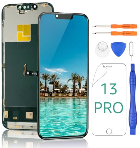 Yodoit Ersatzbildschirm für iPhone 13 Pro, 15,5 cm (6,1 Zoll), LCD, 3D-Touch-Display, Full HD, Digitizer-Rahmenmontage (A2483, A2636, A2638, A2639, A2640) mit Reparaturwerkzeugen, Displayschutzfolie