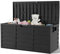 The Fellie Garden Storage Box with Wheels, 290L Lockable Outdoor Storage Box Waterproof, Plastic Garden Storage Box for Garden Tools, Cushions, Toys, 112x49x54cm, Black