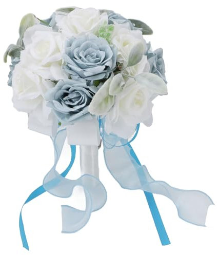SUNFECILI Eleganter Brautstrauß, Weiches Band, Künstliche Rosen, Leicht, Langlebig, Ideal für Hochzeitsdekorationen (Blau)
