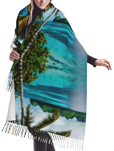 AKDODK Langer Schal mit Norwegen-Inseln, bedruckt, superweich, luxuriös, klassisch, warm, Quasten-Schal, Winterschal, Übergröße, Schwarz, Einheitsgröße