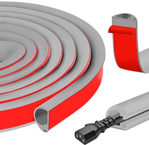 Passe-câbles autocollant gris - Pour cacher les câbles - D14 mm x 2 m - Petit cache-câbles semi-circulaire - En PVC - Flexible - Pour protection des canaux (14 mm x 2 m)