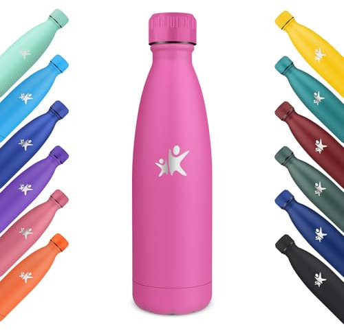 KollyKolla Gourde Isotherme, 500ml, Bouteille d'eau sans BPA, Gourde Inox Reutilisable, Isolation Double Paroi, Bouteille Isotherme Acier Inoxydable, pour Enfant, Adulte, Sport, École - Rose Rouge