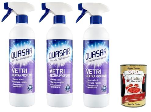 Italian Gourmet Detergente vetri extra profumo Glasreiniger 3 x 580ml Spray | Efficacia professionale per superfici brillanti; streifenfreie Reinigung, Gesamtnettogewicht 1,74 L + Kostenlos Polpa 400g