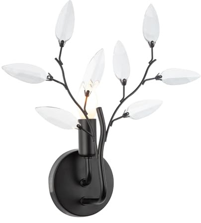 Happy Homewares Modern Designer Tree Birch Matte Black Wall Lighting Fixture with Transparent Acrylic Leaves | 1 x 7w E14 | 30cm x 36cm x 15cm