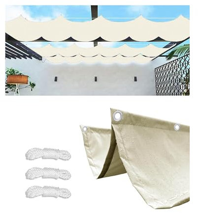 Retráctil Ondulada Vela de Sombra Impermeable 5x5M(AxL) Toldos Exterior Rectangular Protección Rayos UV Resistente al Desgarro para Terraza Balcon Exterior Jardín con Ojales y Cuerdas Crema