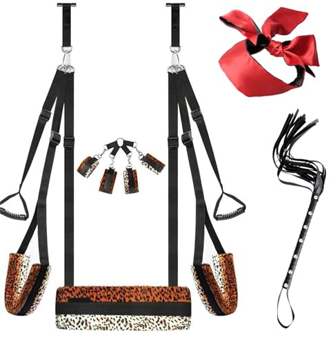 FLYSL Leoparden-Liebesschaukel Sexschaukel Tür Schaukel,BDSM Möbel Bondage Set,Liebesschaukeln + Peitsche + SM Augenmaske,Fesseln für Frau,Sex Spielzeug für die Paare (A)