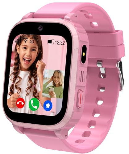 Reloj Inteligente Niño 4G, Reloj GPS Niños Localizador y Llamadas, Smartwatch Niños con Tarjeta SIM Videollamada SOS Chat SMS Juego Cámara Despertador IP68 Modo Clase, Regalo Niña Niño