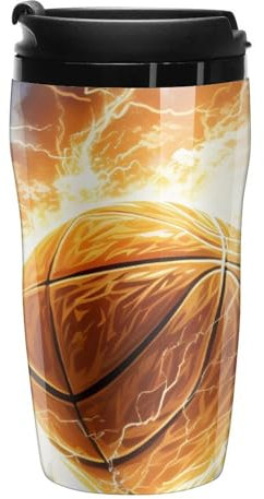 Basketball and Thunderbolt Coffee Mug with Lid Insulated Tumbler Reusable Travel Mugs Drink Cup 250ml