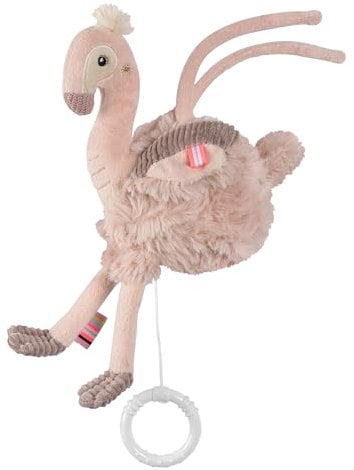 Fehn Mini-Spieluhr Flamingo – Kuscheltier & Einschlafhilfe: Aufzieh-Spieluhr mit sanfter Melodie Schlaf Kindlein Schlaf beruhigt in jeder Situation – für Babys und Kleinkinder ab 0+ Monaten