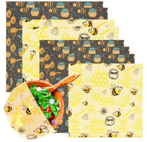 Inanhoo Beeswax Food Wraps Reusable, 8 Sheets (30cm/25cm/20cm/18cm) | Bees Waxed Cotton Cloth for Food Storage, Washable Bowl Covers, Keeps Sandwichs, Bread, Cheese, Fruit Fresh